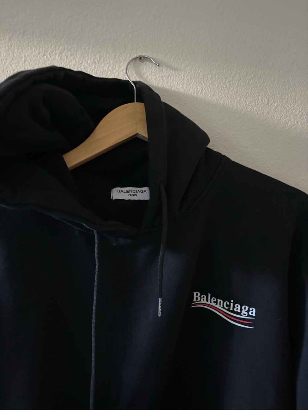 Balenciaga Black Hoodie with White and Red Wave Logo - Picture 3 of 3